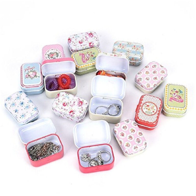 foto del prodotto trade shop traesio set 2 scatole in latta 8x5x2cm mini barattolo scatola the te gioielli pillole bomboniera confetti 