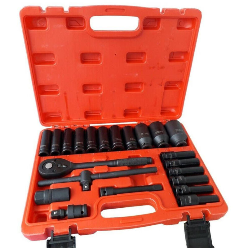 foto del prodotto trade shop traesio set 22 bussole boccole 1 2 esagonali da 8 a 32 con cricchetto reversibile 