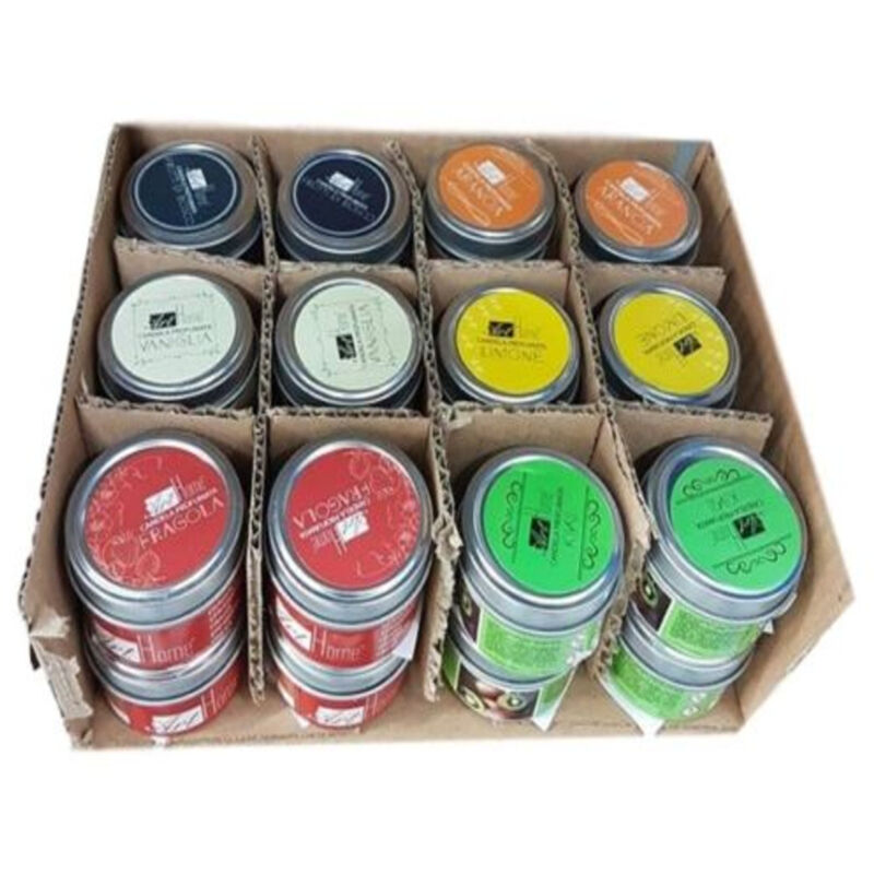 foto del prodotto trade shop traesio - set 24 candele profumate in barattolini di latta varie fragranze ambiente -