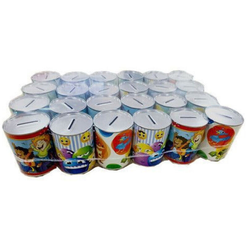 foto del prodotto trade shop traesio set 24 pezzi mini salvadanai in latta porta monete banconote soldi 9x11cm 500039 
