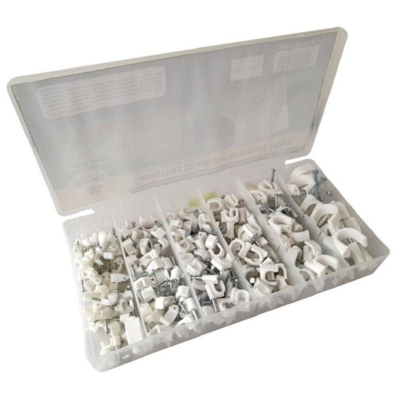 foto del prodotto trade shop traesio set 240 graffette graffetta fissacavo bloccacavo fissa cavi misure 6 16 mm 
