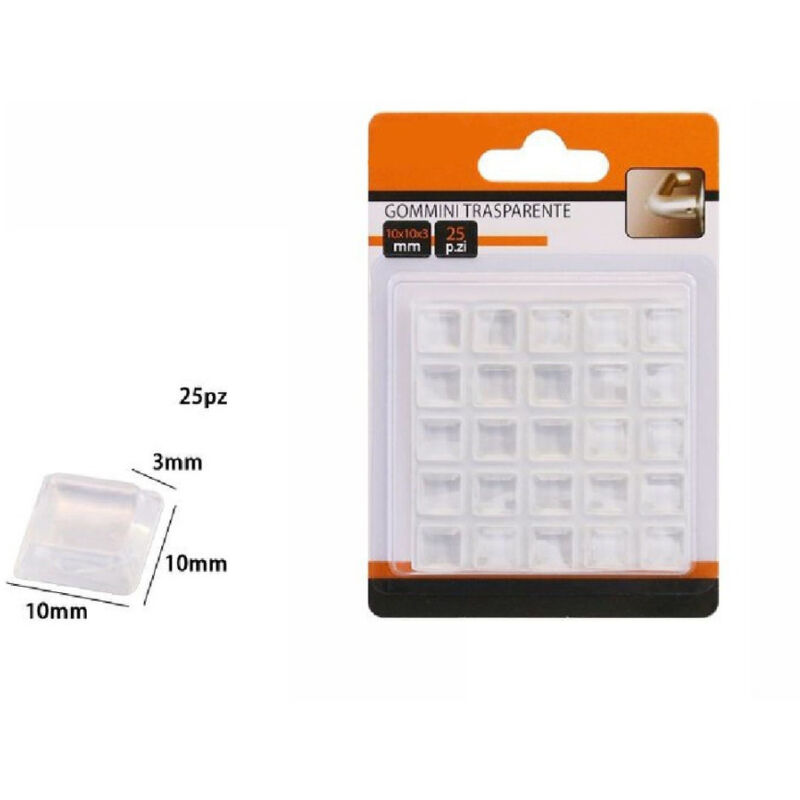 foto del prodotto trade shop traesio set 25 gommini adesivi protezione pavimenti trasparenti quadrati 10x10x3mm 66091 