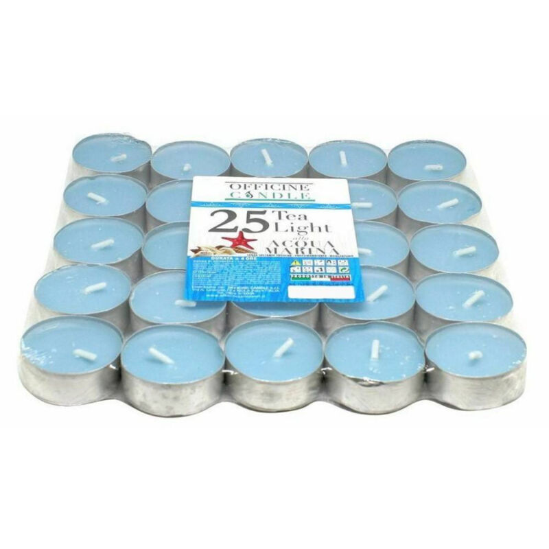 foto del prodotto trade shop traesio set 25 pezzi candele azzurre profumate fragranza acqua marina tealight lumini 