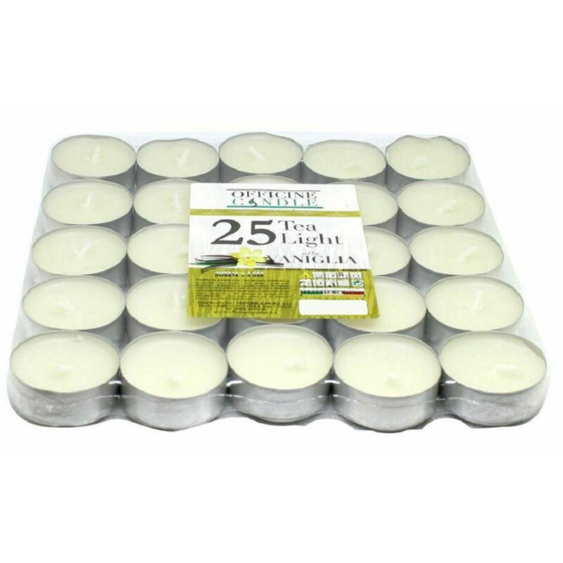 foto del prodotto trade shop traesio set 25 pezzi candele bianche profumate fragranza alla vaniglia tealight lumini 