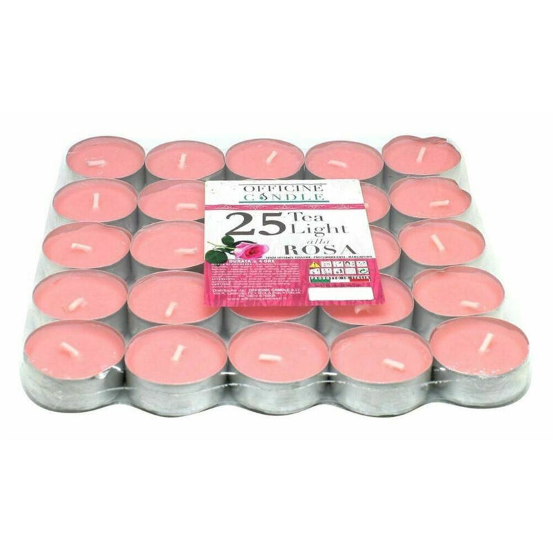 foto del prodotto trade shop traesio - set 25 pezzi candele rosa profumate fragranza alla rosa tealight lumini candela -
