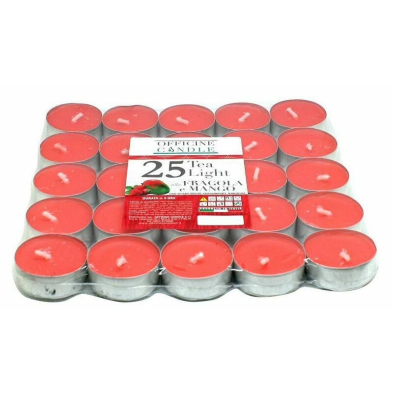 foto del prodotto trade shop traesio set 25 pezzi candele rosse profumate fragranza fragola e mango tealight lumini 