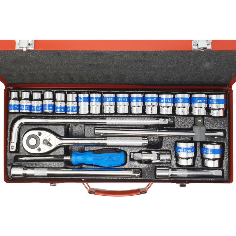 foto del prodotto trade shop traesio set 25 pezzi chiavi a bussola con cricchetto socket 1 2 accessori 