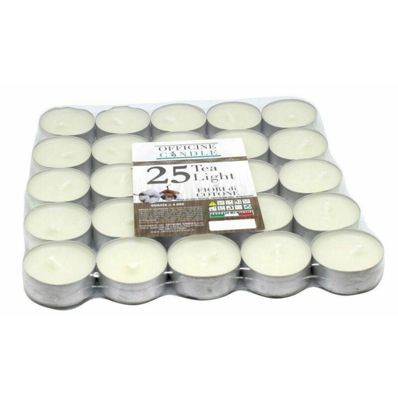 foto del prodotto trade shop traesio set 25 pz. candele bianche profumate fragranza fiori di cotone tealight lumini 