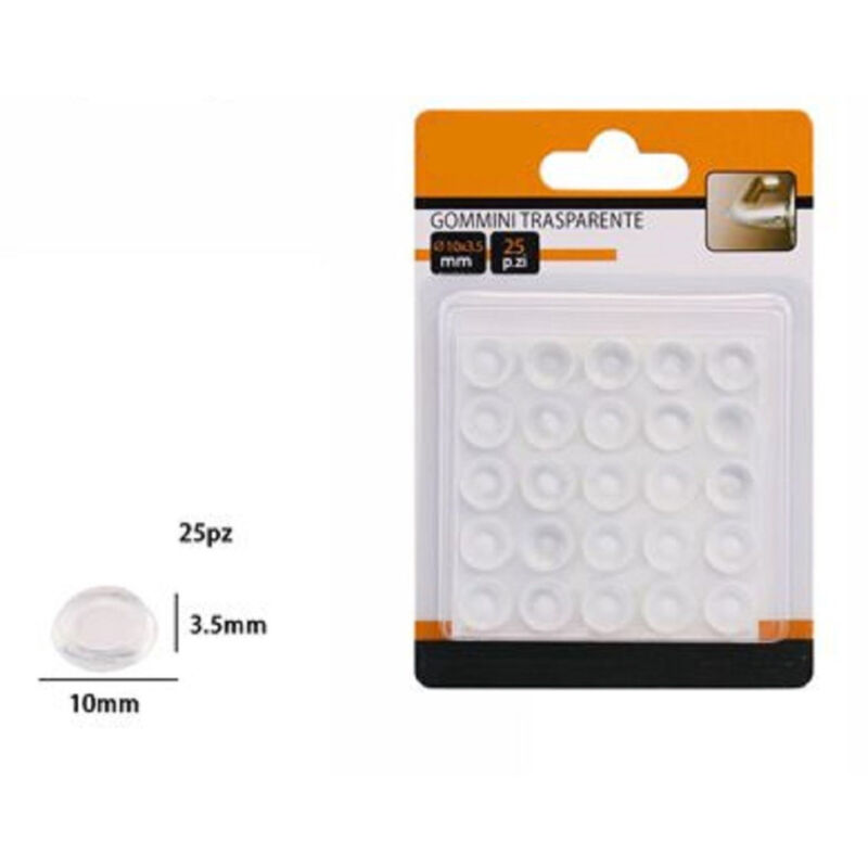 foto del prodotto trade shop traesio set 25pz gommini adesivi protezione pavimenti trasparenti rotondi 10x3.5mm 66093 