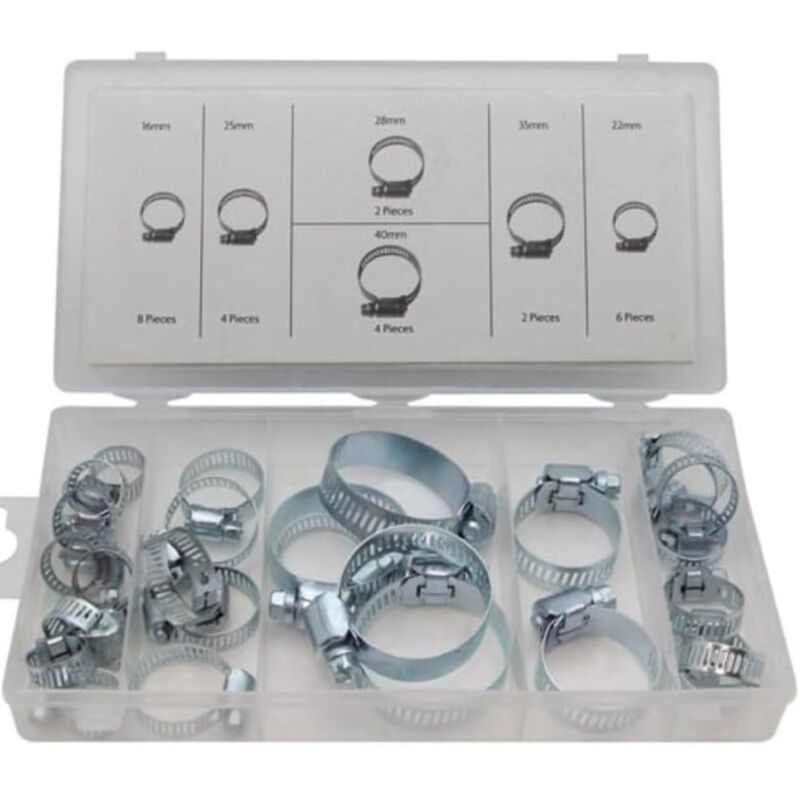 foto del prodotto trade shop traesio set 26 pezzi kit fascette stringitubo con chiusura asimmetrica 16 40mm assortite 