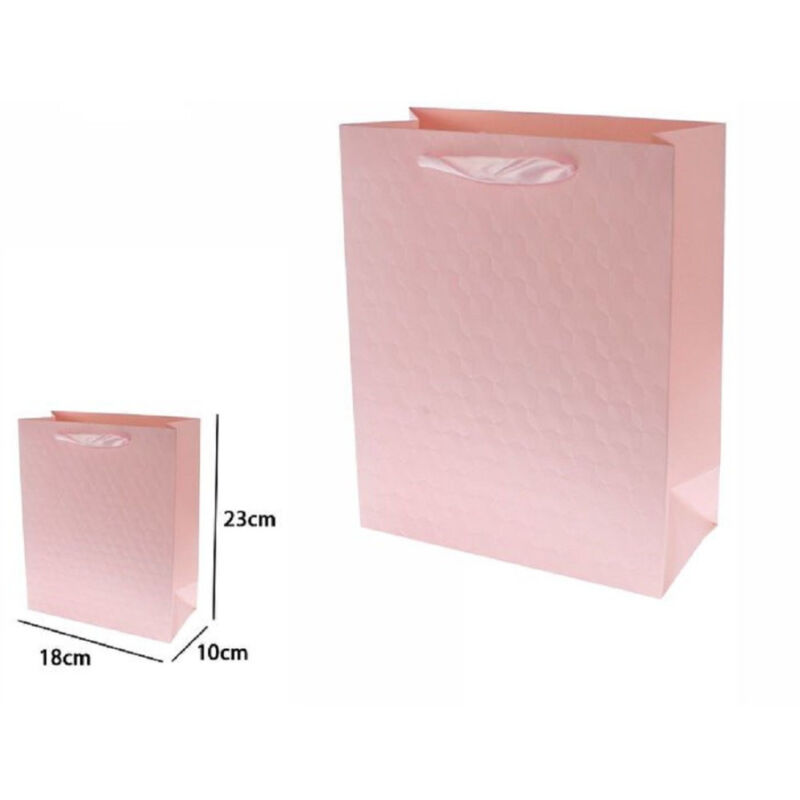 foto del prodotto trade shop traesio set 2pz borse buste regalo shopper rosa goffrata manico tessuto 23x18x10cm 69929 