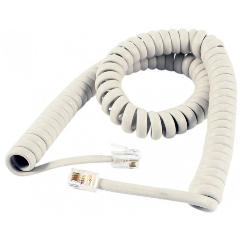 foto del prodotto trade shop traesio set 2pz. cavi telefonico spiralato 3mt spirale beige rj9 4p4c cornetta telefono 