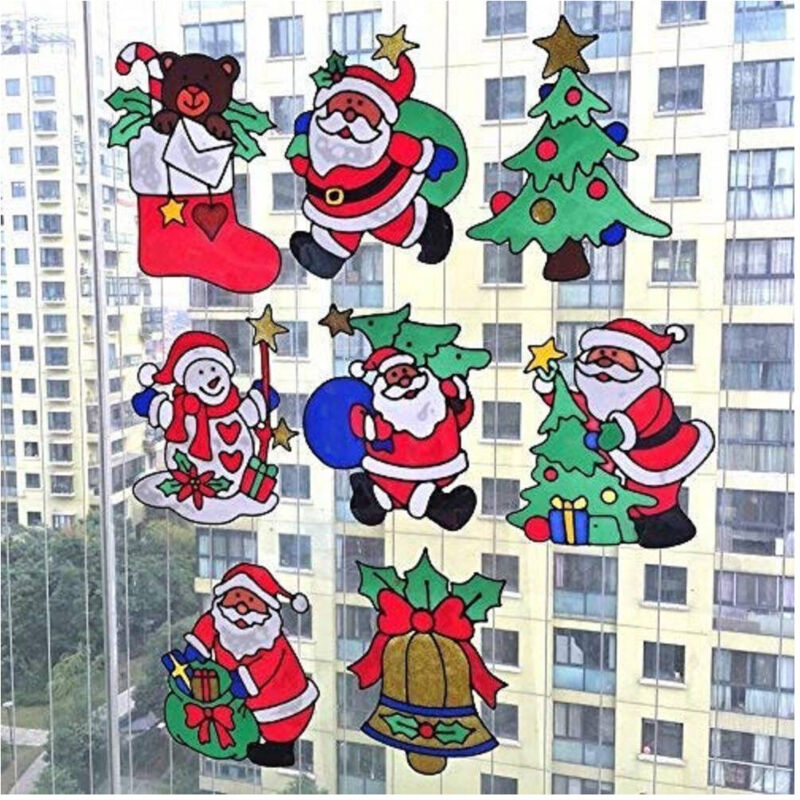 foto del prodotto trade shop traesio set 2pz decorazioni adesive natalizie 30cm natale per vetro finestre vetrine stickers 