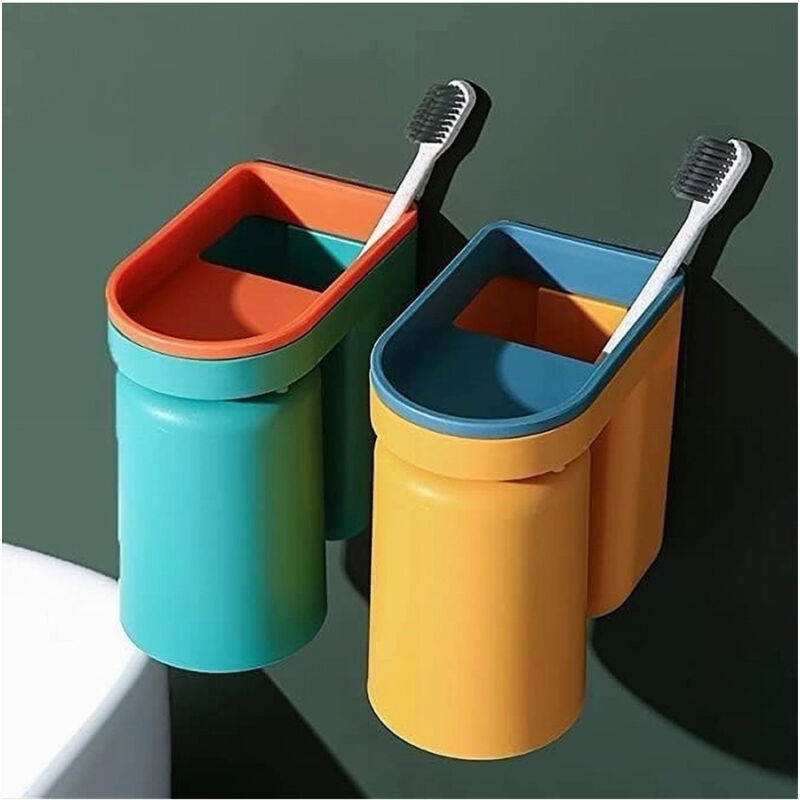 foto del prodotto trade shop traesio set 2pz portaspazzolino salvaspazio dispenser dentifricio da parete multifunzione 