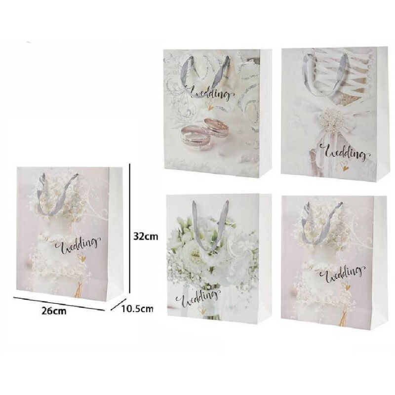 foto del prodotto trade shop traesio set 3 buste busta regalo 26x32x10.5cm scritta wedding per nozze matrimonio 67743 