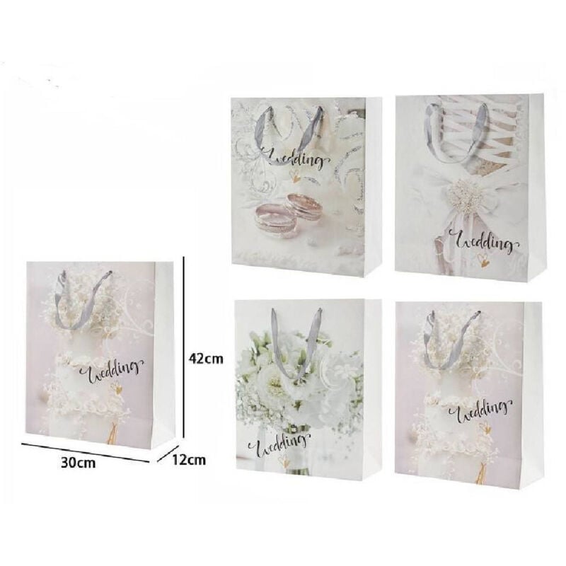 foto del prodotto trade shop traesio set 3 buste busta regalo 30x42x12 cm scritta wedding per nozze matrimonio 67744 