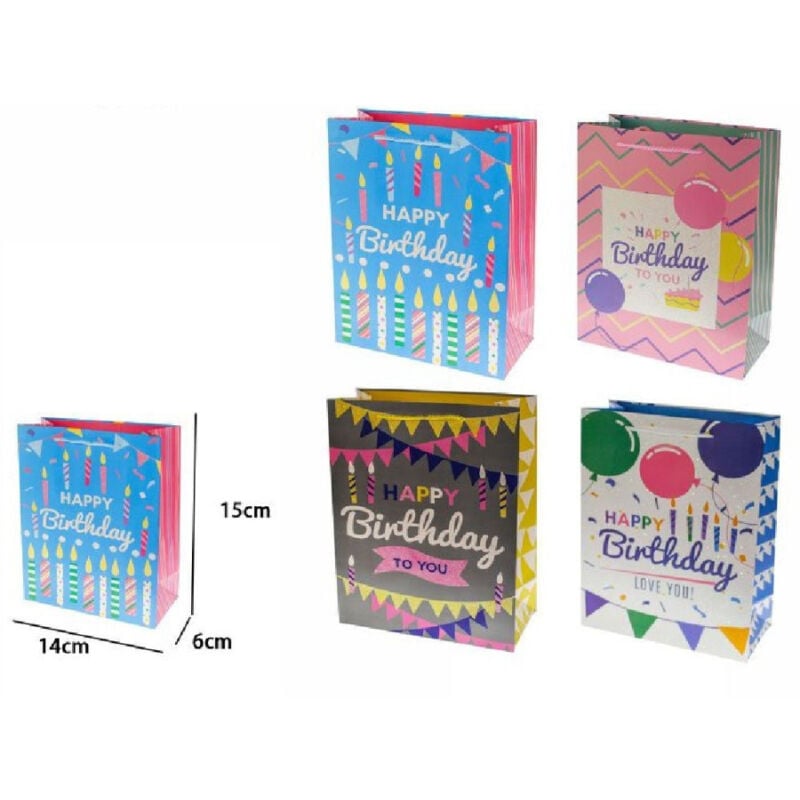 foto del prodotto trade shop traesio set 3 buste busta regalo happy birthday compleanno 14x15x6cm 69968 vari modelli 