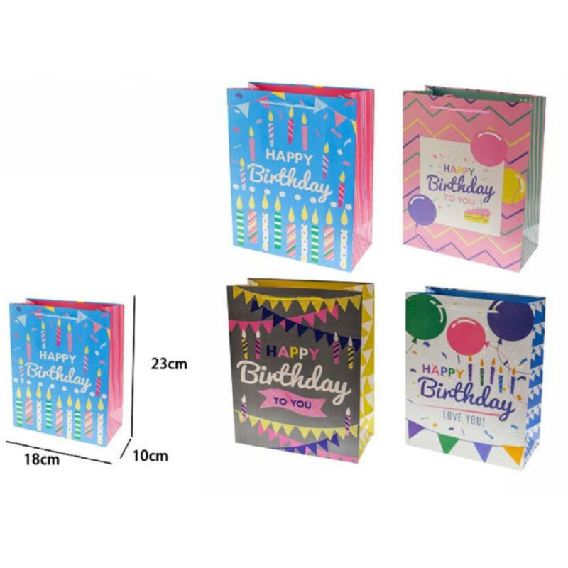 foto del prodotto trade shop traesio set 3 buste busta regalo happy birthday compleanno 23x18x10cm 69969 vari modelli 