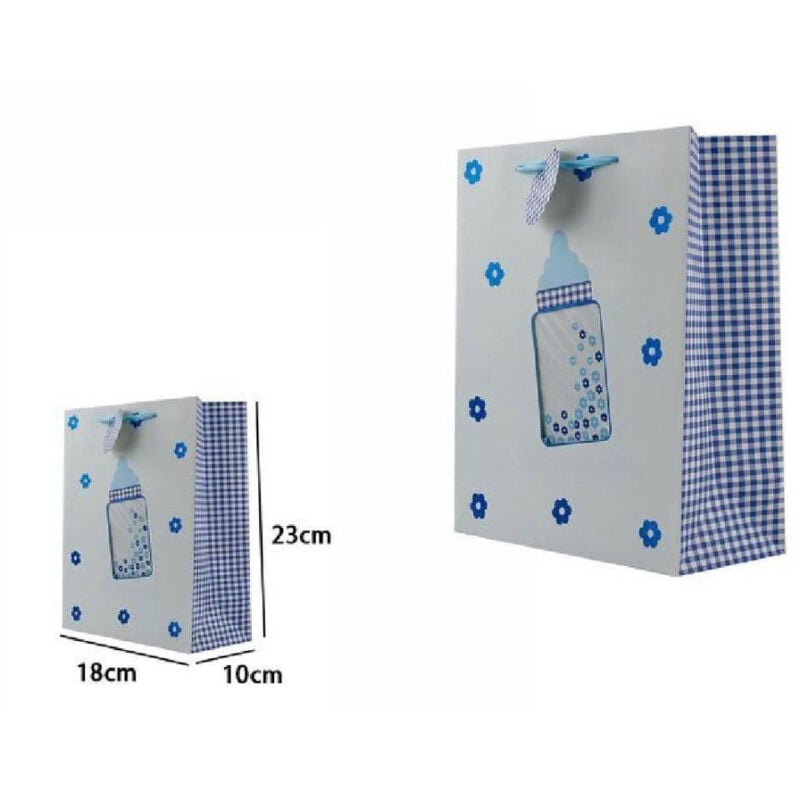 foto del prodotto trade shop traesio set 3 buste da regalo 18x23x10 cm fantasia biberon maschio femmina nascita 65912 