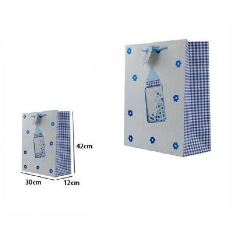 foto del prodotto trade shop traesio set 3 buste da regalo 30x42x12 cm fantasia biberon maschio femmina nascita 65914 