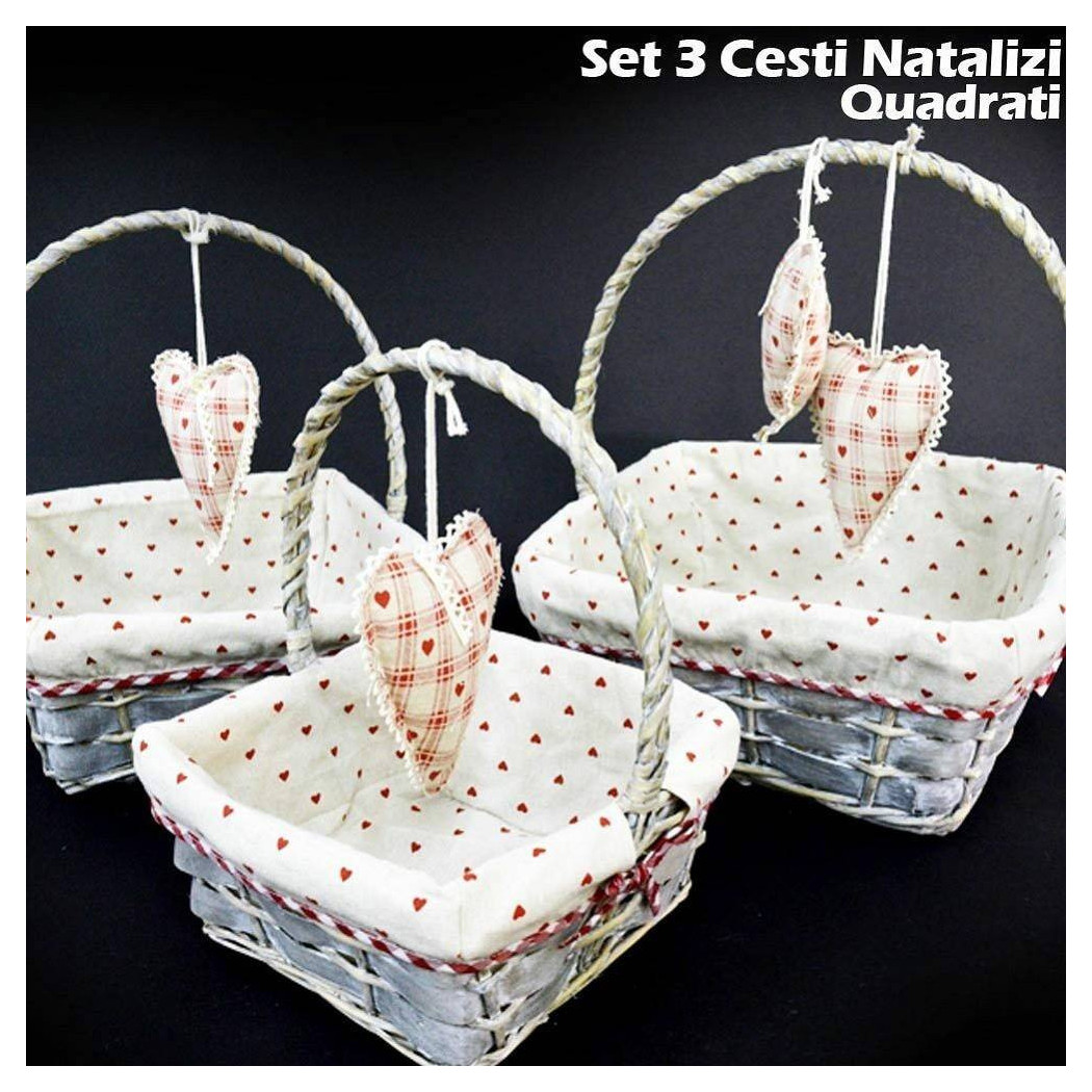 foto del prodotto trade shop traesio set 3 cestini natalizi quadrati in vimini e tessuto diametro 38 33 28 cm grigio 
