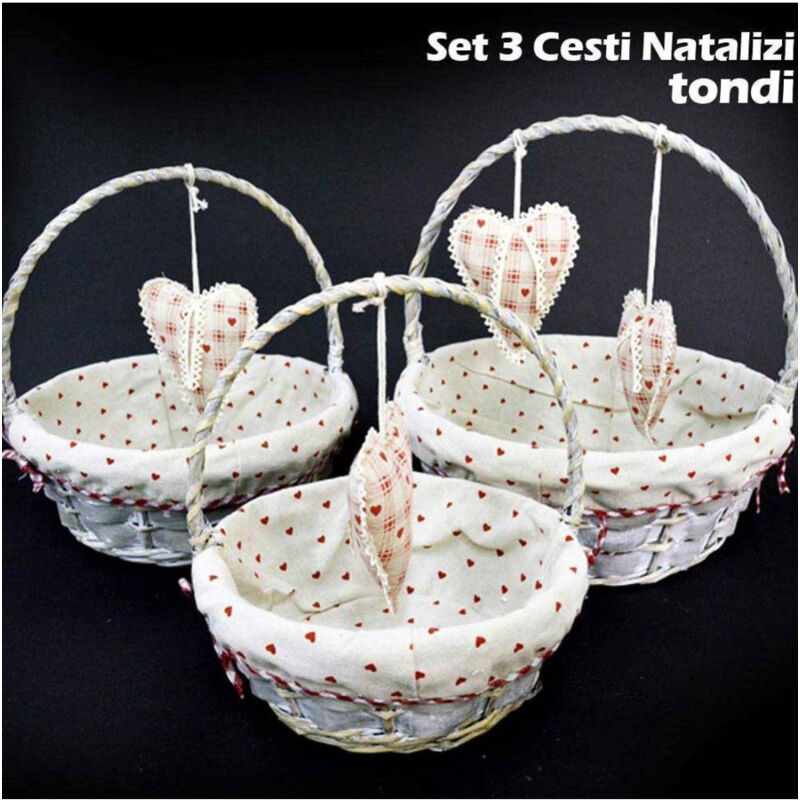 foto del prodotto trade shop traesio set 3 cestini natalizi tondi in vimini e tessuto diametro 38 33 28 cm grigio 