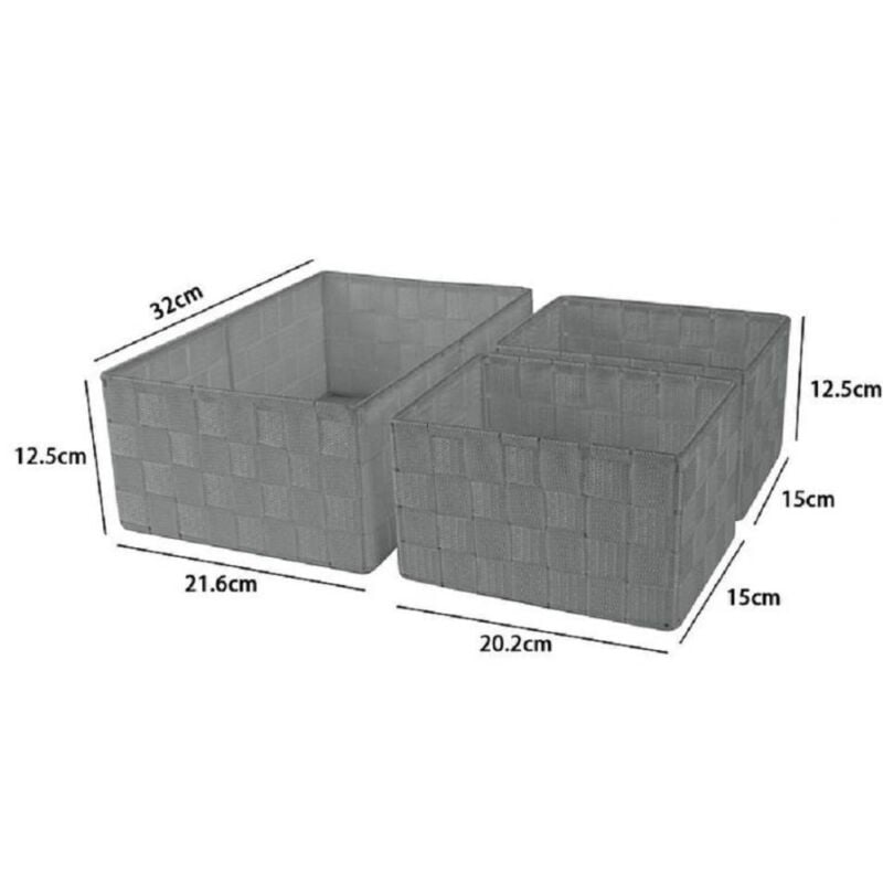 foto del prodotto trade shop traesio set 3 cestini porta oggetti organizer in tessuto rettangolari bagno grigio 69827 