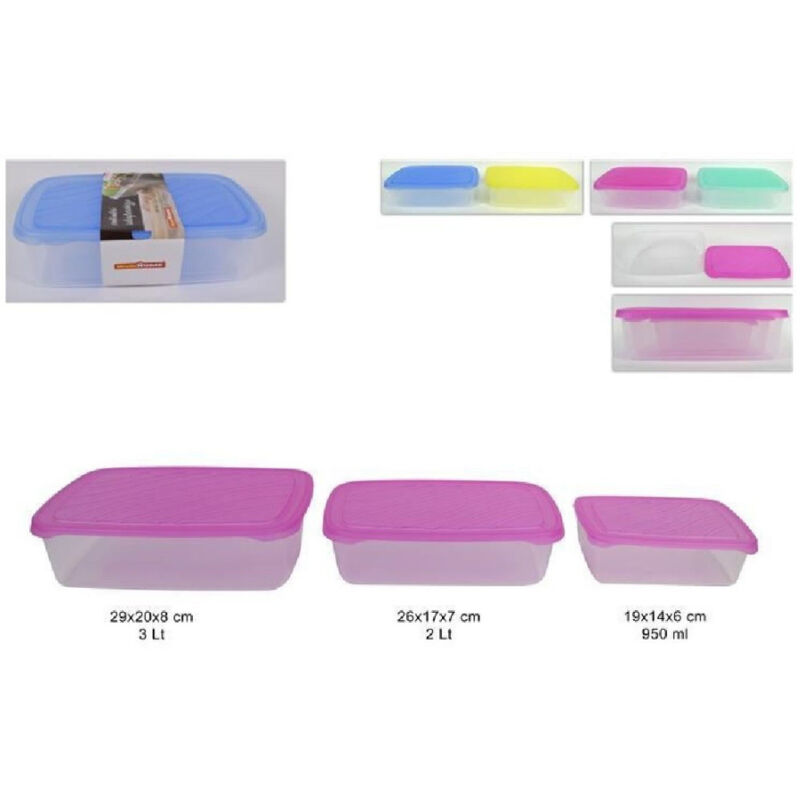 foto del prodotto trade shop traesio set 3 contenitori in plastica con coperchio ermetco clic clac alimenti colorato 