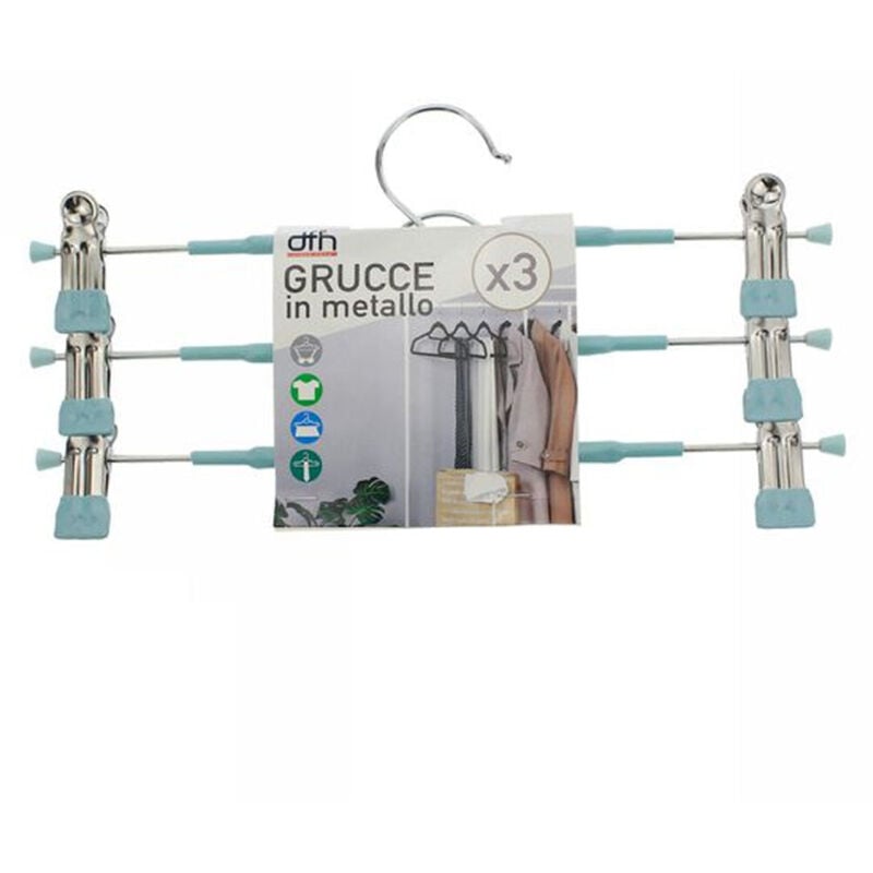 foto del prodotto trade shop traesio set 3 grucce pantaloni in metallo azzurro armadio clip antiscivolo gonne shorts 