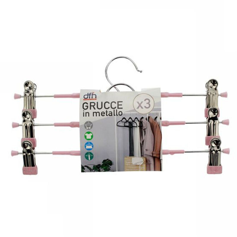 foto del prodotto trade shop traesio set 3 grucce pantaloni in metallo rosa armadio clip antiscivolo gonne shorts top 