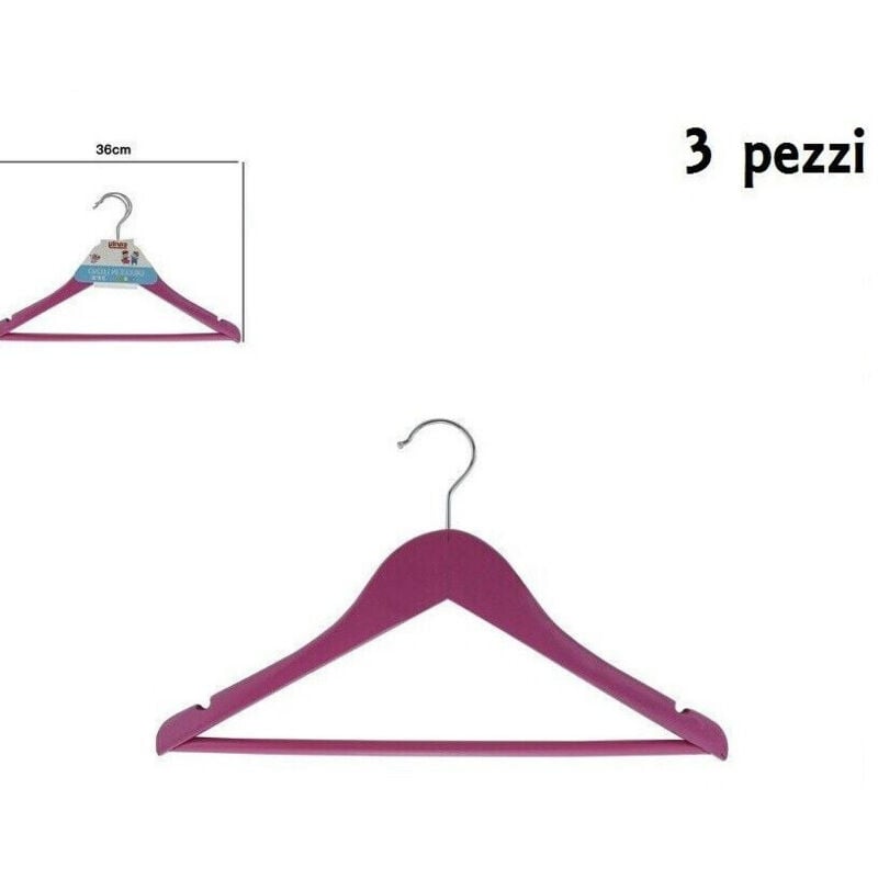 foto del prodotto trade shop traesio set 3 grucce stampelle appendiabito legno rosa vestiti pantaloni giacche 