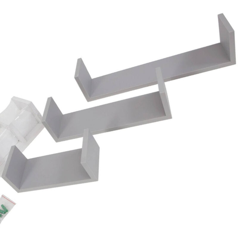 foto del prodotto trade shop traesio set 3 mensole da parete moderne design con bordi mensola scaffale legno grigio 