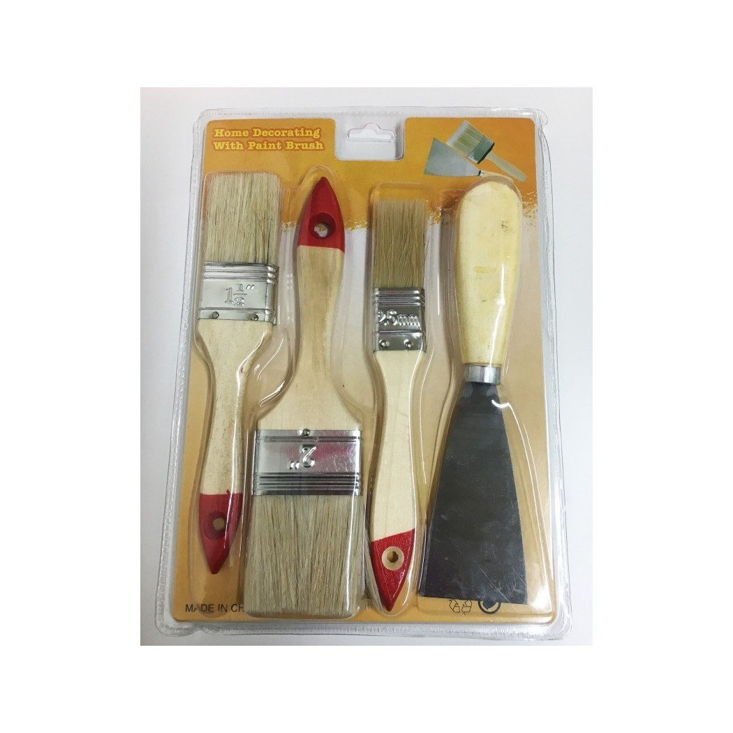 foto del prodotto trade shop traesio set 3 pennelli 1 spatola 1,5 2 2,5 vernici ad acqua idropitture solventi 