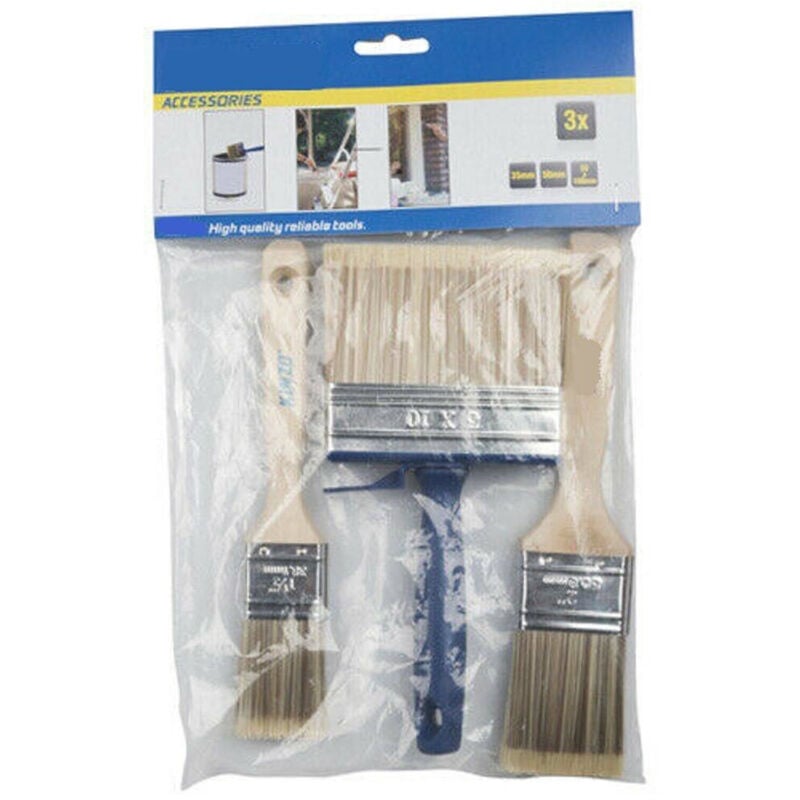 foto del prodotto trade shop traesio - set 3 pennelli pittura pittore per verniciare con manico legno 30-35-50 mm -