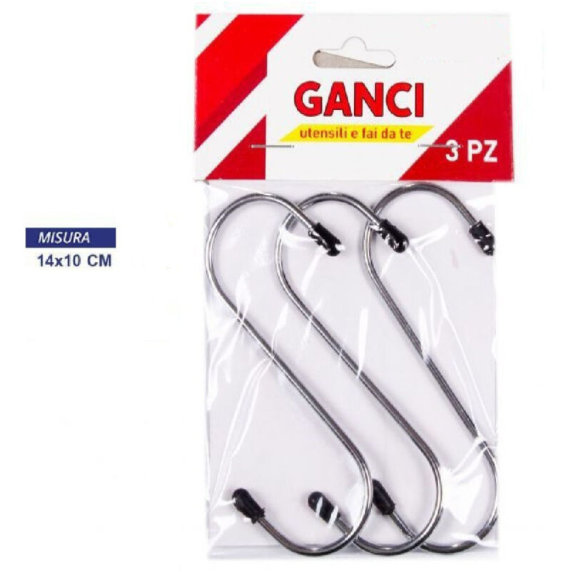 foto del prodotto trade shop traesio set 3 pezzi ganci gancio a s appendini multiuso acciaio con gommino 14x10cm 