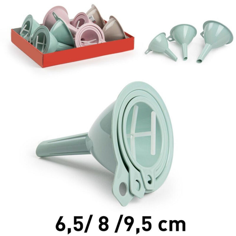 foto del prodotto trade shop traesio set 3 pezzi imbuti imbuto in plastica colorata cucina accessori 3 misure 115411a 