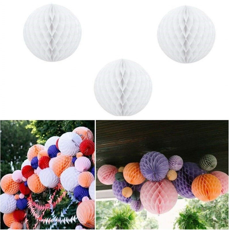 foto del prodotto trade shop traesio set 3 pezzi pendente pon pon bianco palla addobbo in carta 25 cm lanterna 