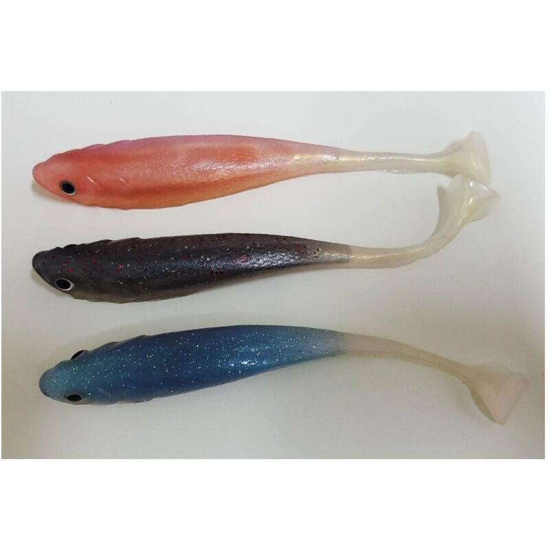 foto del prodotto trade shop traesio set 3 pezzi pesci esche artificiali in gomma silicone per pesca lago fiume 