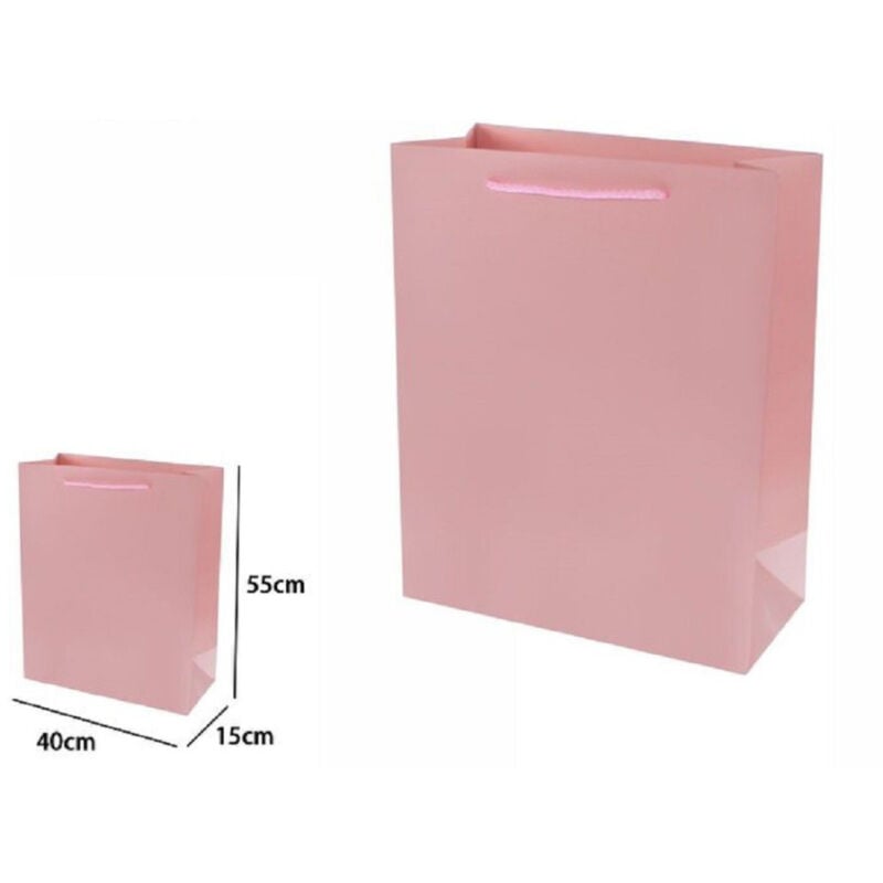 foto del prodotto trade shop traesio set 3 pz. buste borsa regalo sacchetti 55x40x15 cm 69922 rosa con manico cordino 