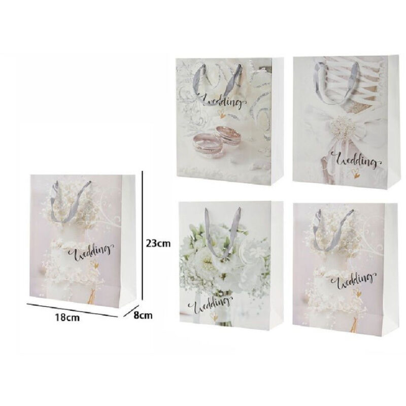 foto del prodotto trade shop traesio set 3 pz buste busta regalo 18x23x8cm scritta wedding per nozze matrimonio 67742 
