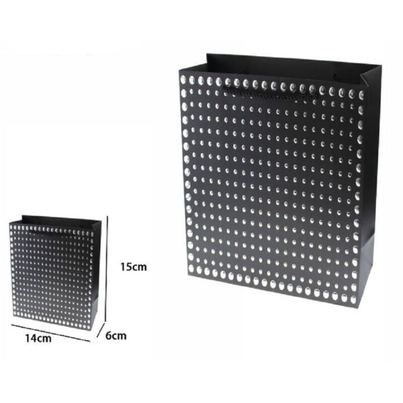 foto del prodotto trade shop traesio set 3 pz buste regalo shopper nera borchie maniglie a cordoncino 15x14x6cm 69949 