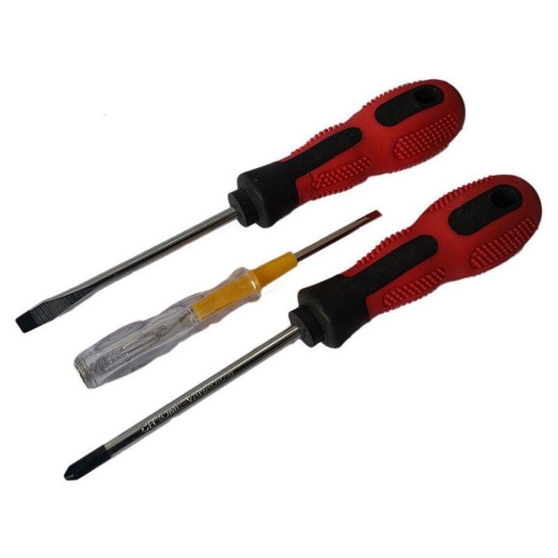 foto del prodotto trade shop traesio set 3 pz cacciaviti cacciavite taglio croce cercafase tensione manici ergonomici 
