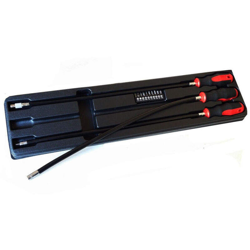 foto del prodotto trade shop traesio set 3 pz cacciaviti extra lunghi flessibili con innesti per auto officine 500mm 