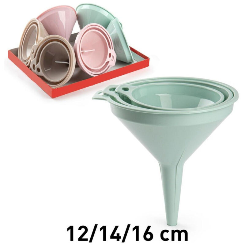 foto del prodotto trade shop traesio set 3 pz imbuti in plastica colorata accessori cucina 3 misure diverse 123811a 