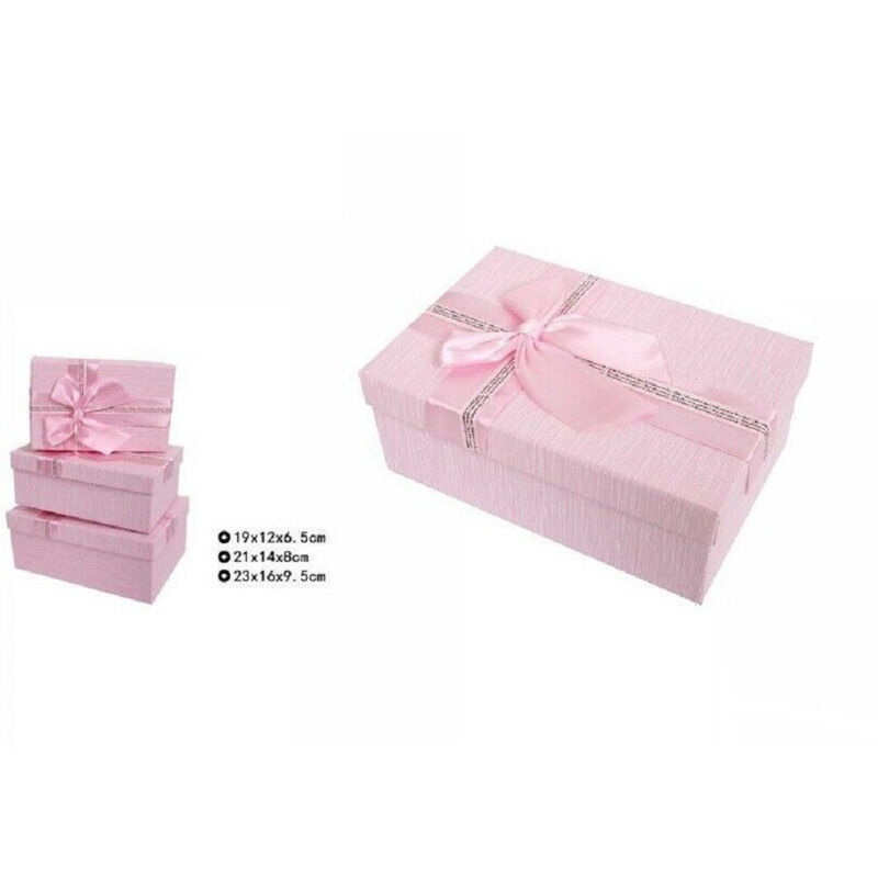 foto del prodotto trade shop traesio set 3 pz scatole box per regali varie misure rettangolari rosa con fiocco 69331 