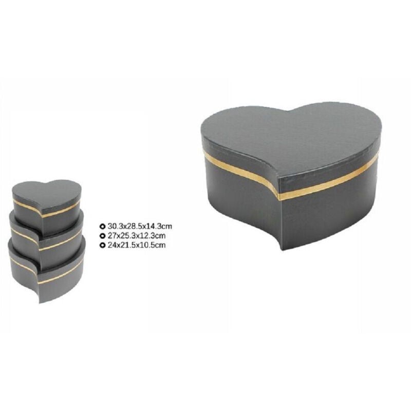 foto del prodotto trade shop traesio set 3 pz scatole box regali varie misure matrioska forma cuore storto nero 71932 