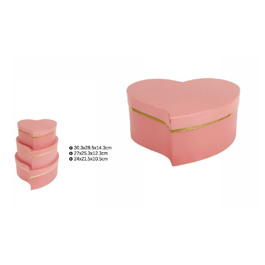 foto del prodotto trade shop traesio set 3 pz scatole box regali varie misure matrioska forma cuore storto rosa 71933 