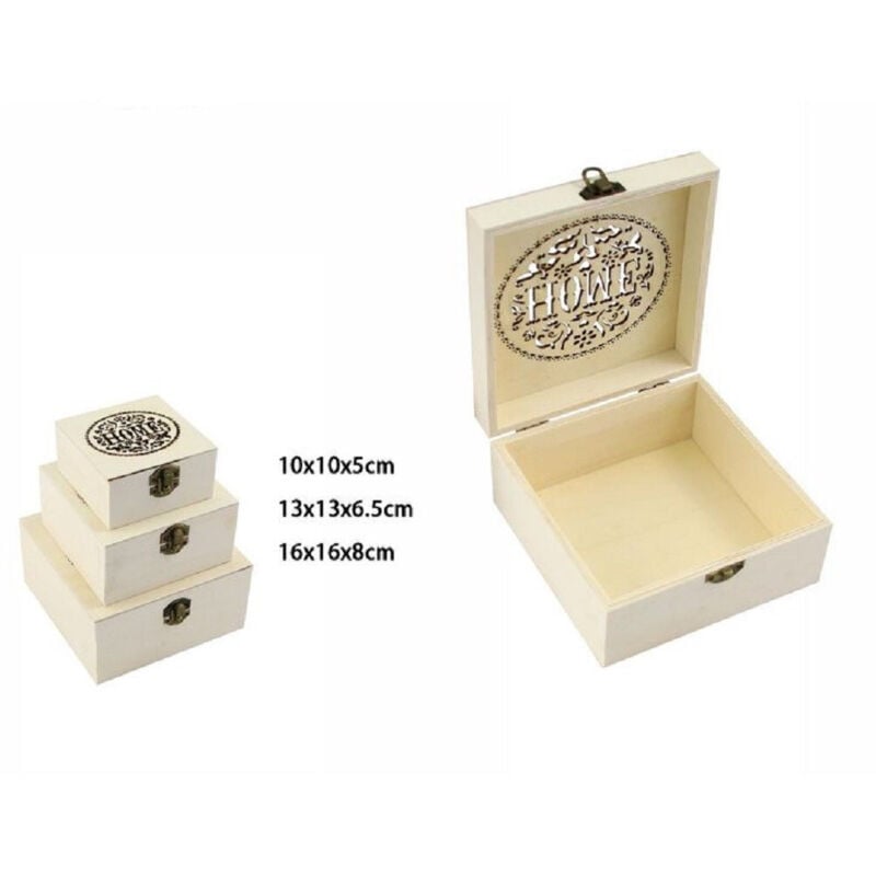 foto del prodotto trade shop traesio - set 3 pz scatole legno decoupage portagioie incise home scatola cofanetto 74010a -