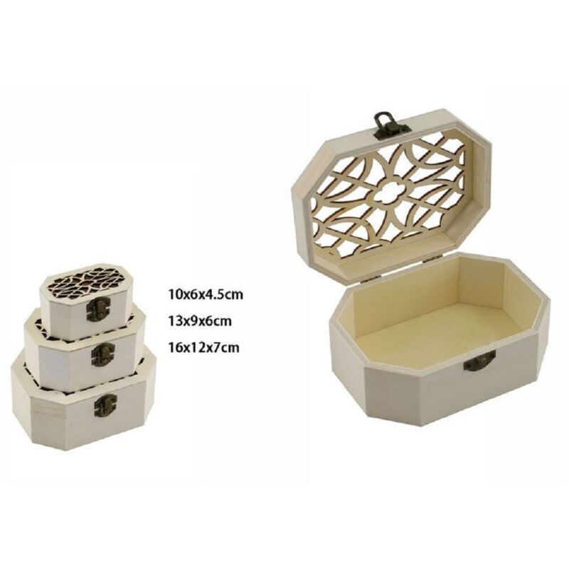 foto del prodotto trade shop traesio set 3 pz scatole legno decoupage portagioie ottagonale scatola cofanetto 74009a 