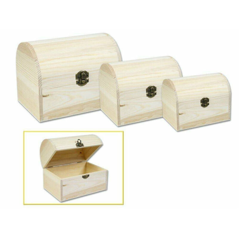 foto del prodotto trade shop traesio - set 3 scatole in legno bauletto decoupage portagioie matrioska scatola cofanetto -